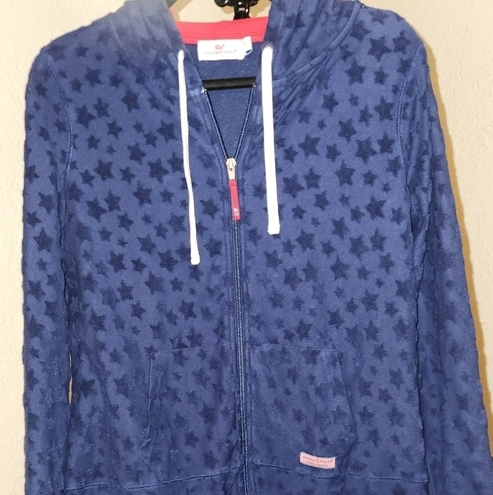 Vineyard Vines Womens Blue Stars Zip up Hoodie Jacket  sz S